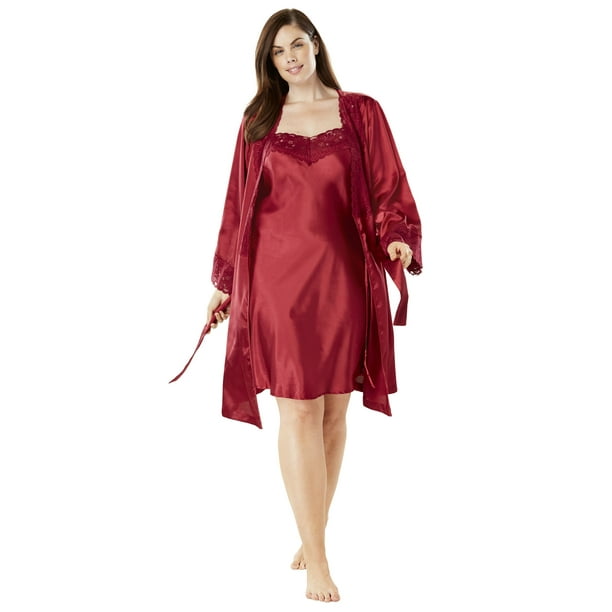 Amoureuse Womens Plus Size The Luxe Satin Short Peignoir Set